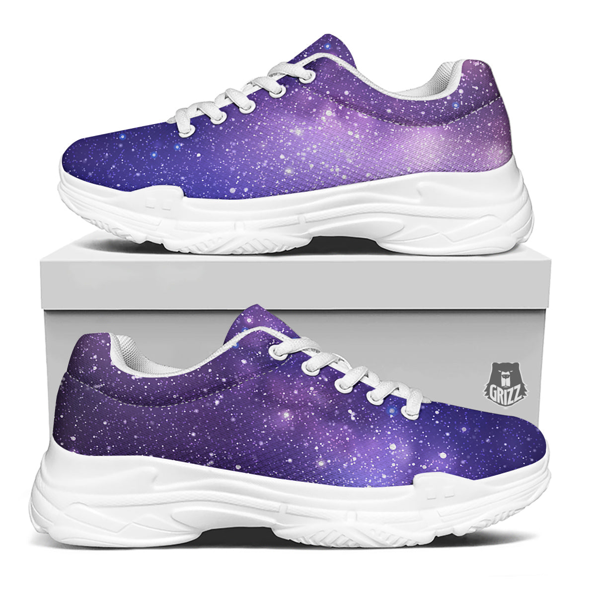 Milky Way Galaxy Space Dark Purple Print White Chunky Shoes-grizzshop