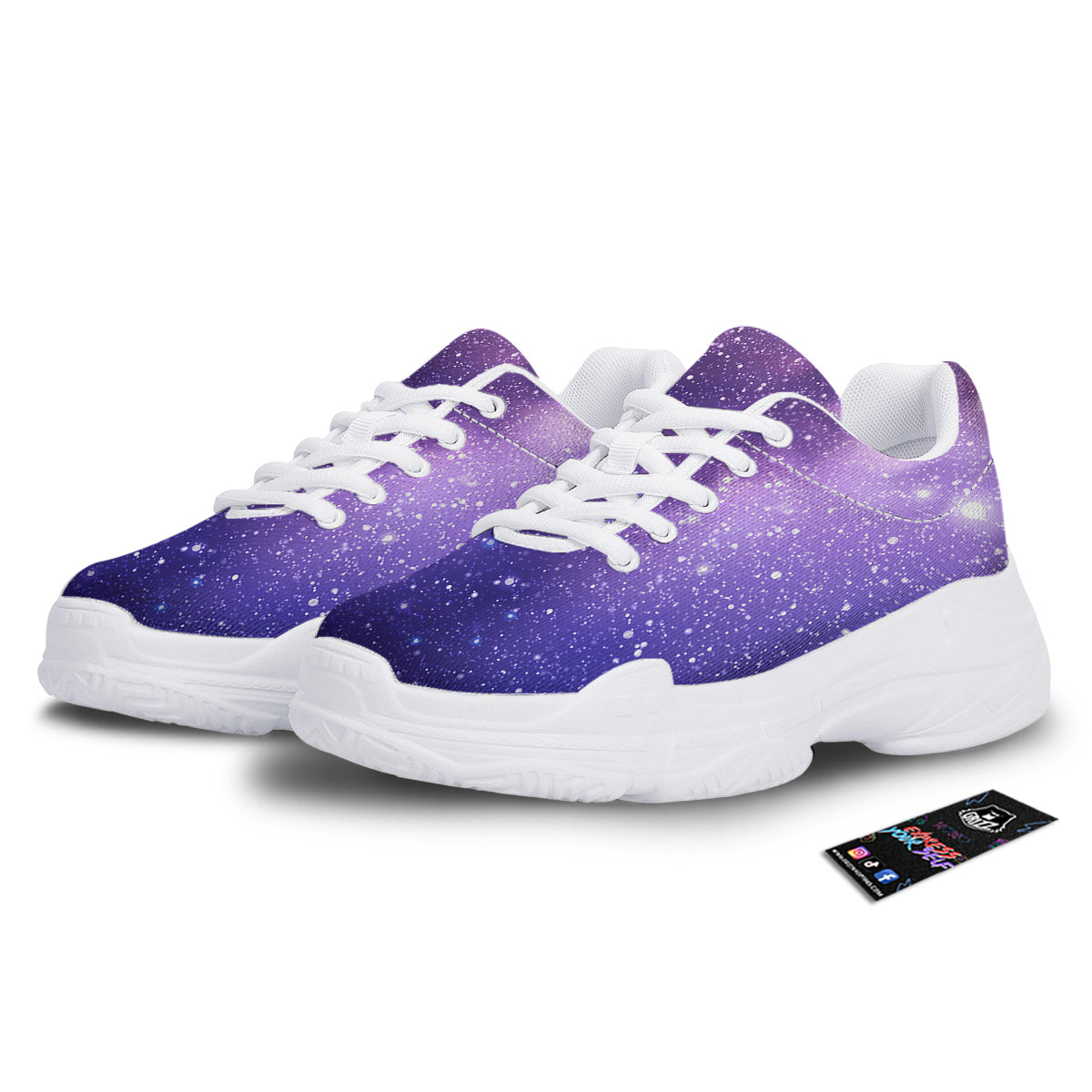 Milky Way Galaxy Space Dark Purple Print White Chunky Shoes-grizzshop
