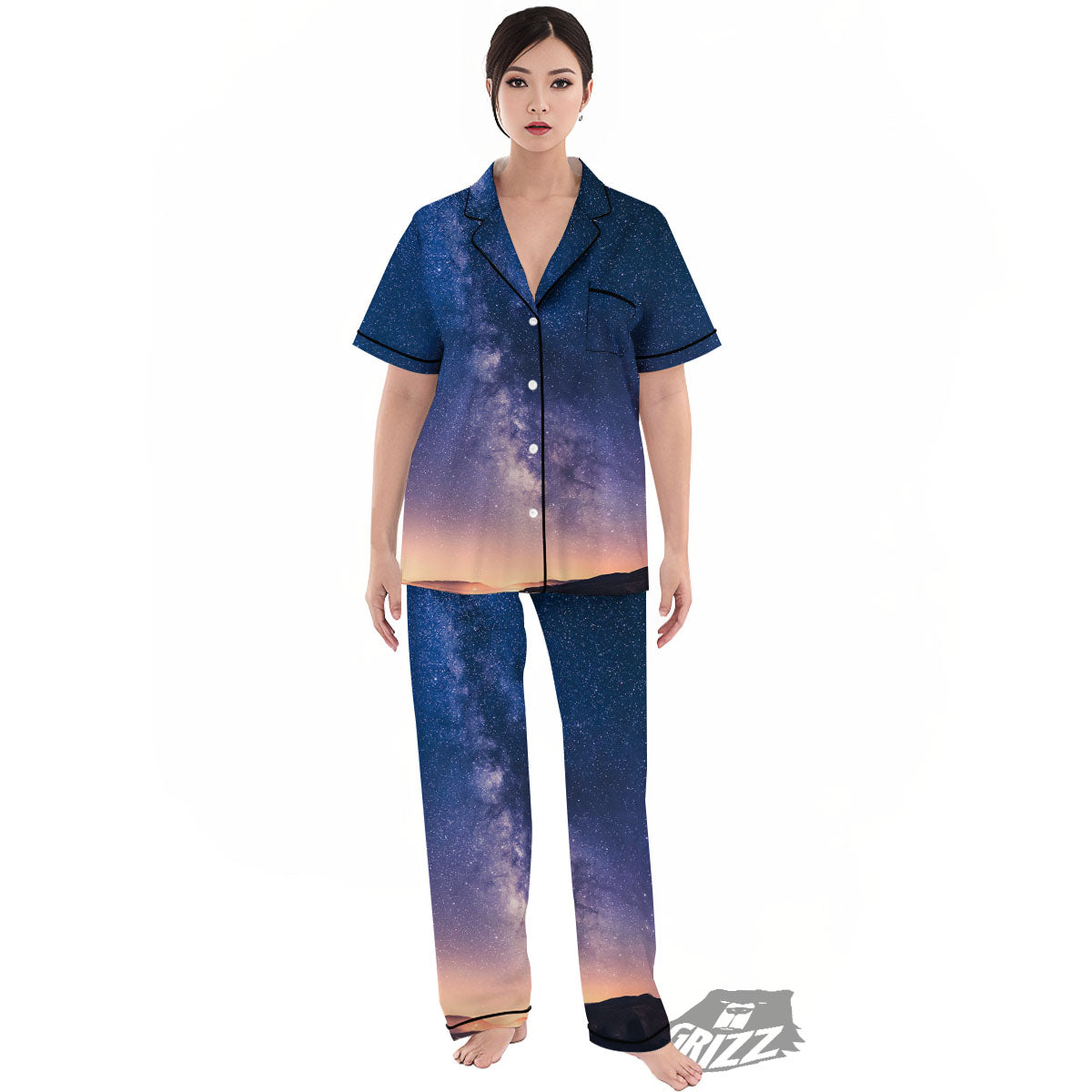 Milky Way Night Sky Print Women's Pajamas Set-grizzshop