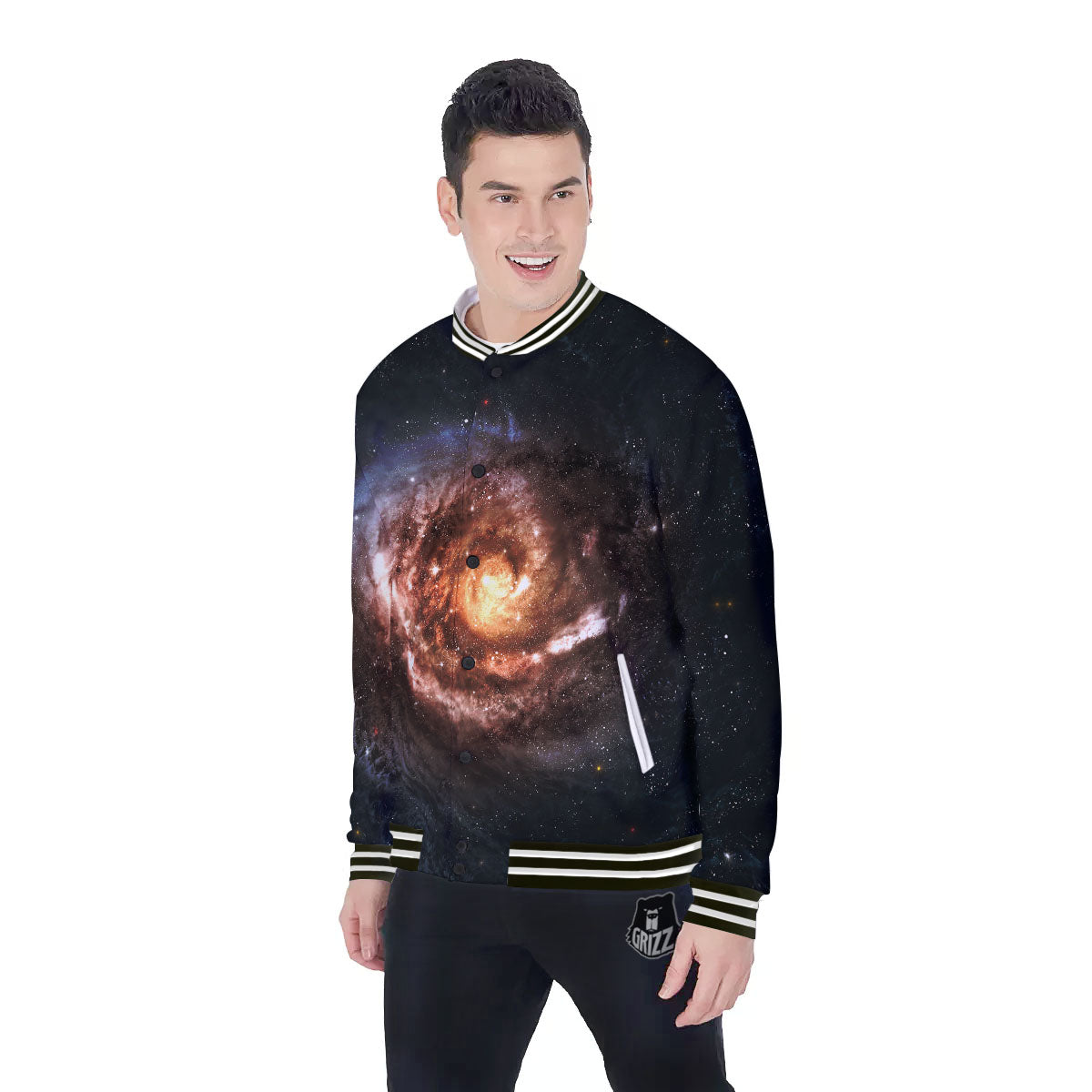 Milky Way Spiral Print Baseball Jacket-grizzshop