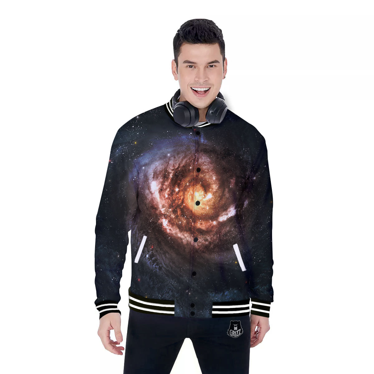 Milky Way Spiral Print Baseball Jacket-grizzshop