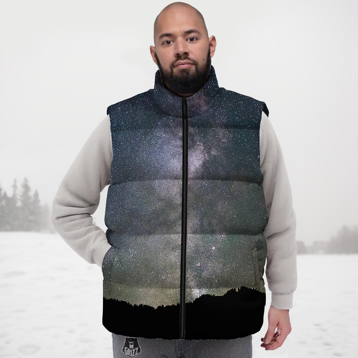 Milky Way Stars Night Print Down Vest