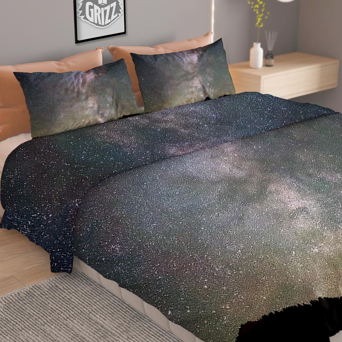 Milky Way Stars Night Print Duvet Cover Bedding Set