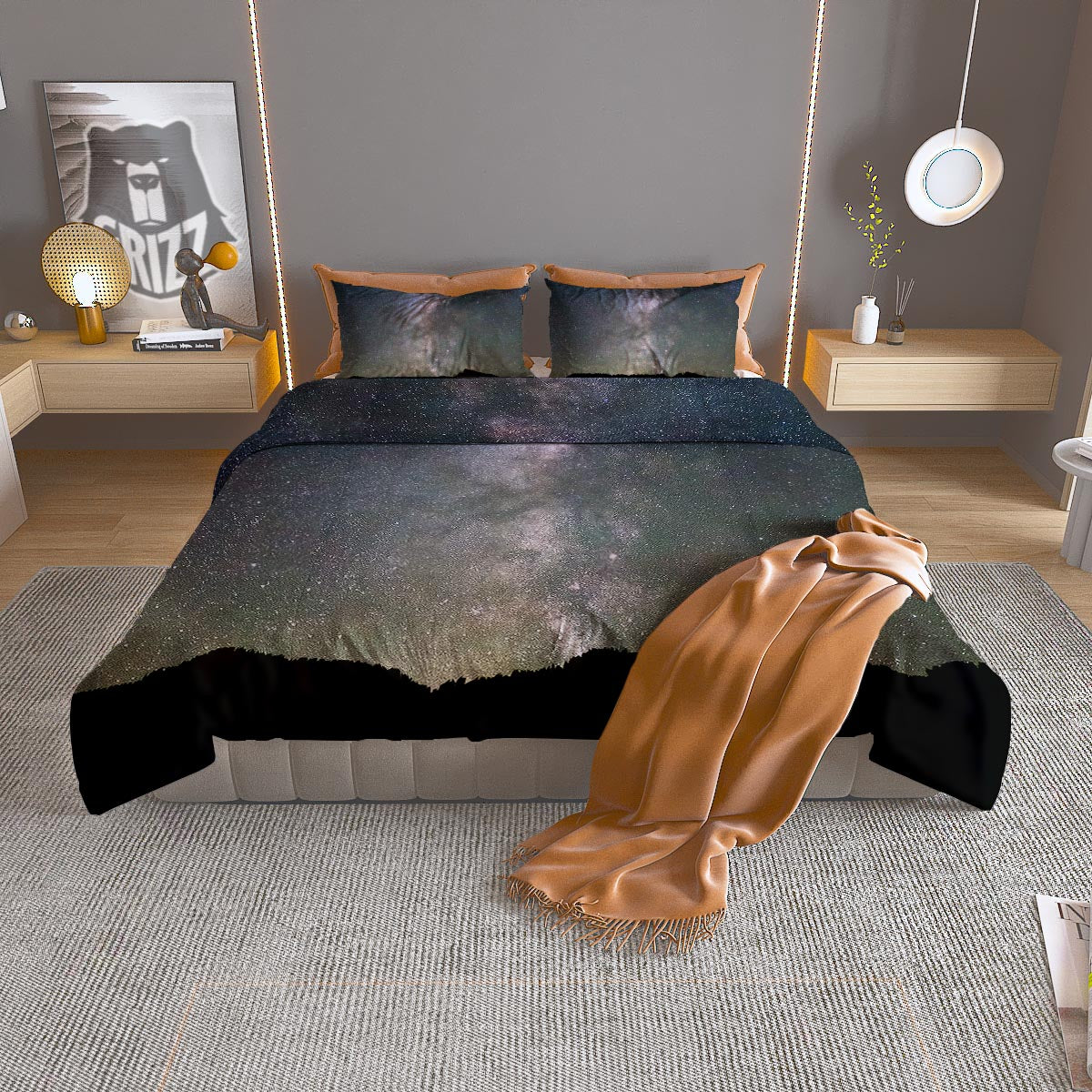 Milky Way Stars Night Print Duvet Cover Bedding Set