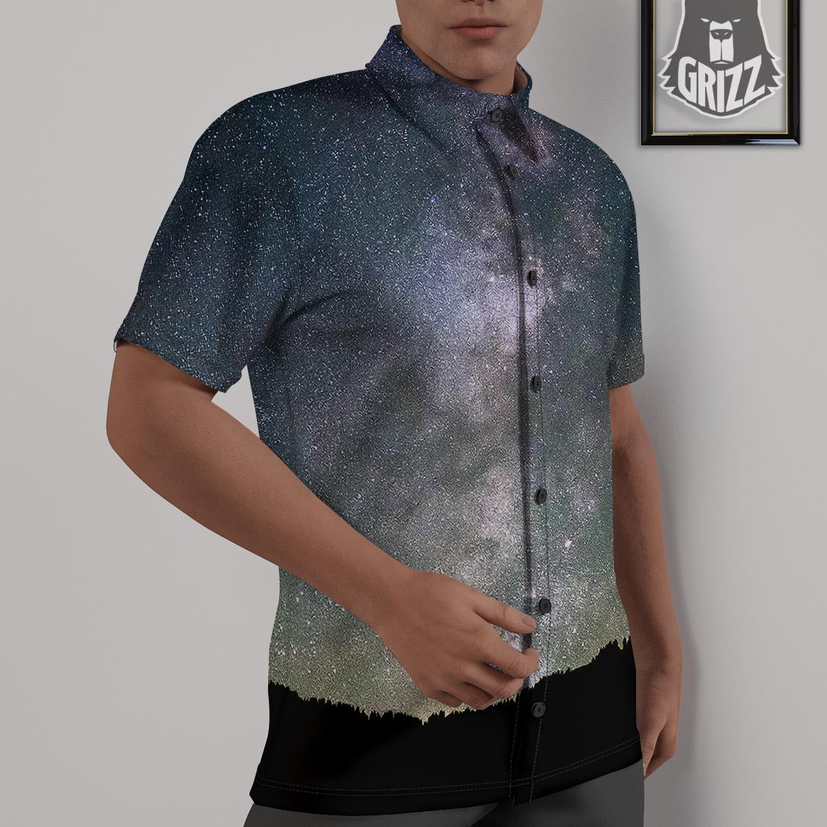Milky Way Stars Night Print Untucked Shirts-grizzshop