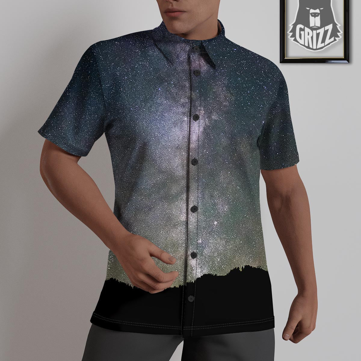 Milky Way Stars Night Print Untucked Shirts-grizzshop