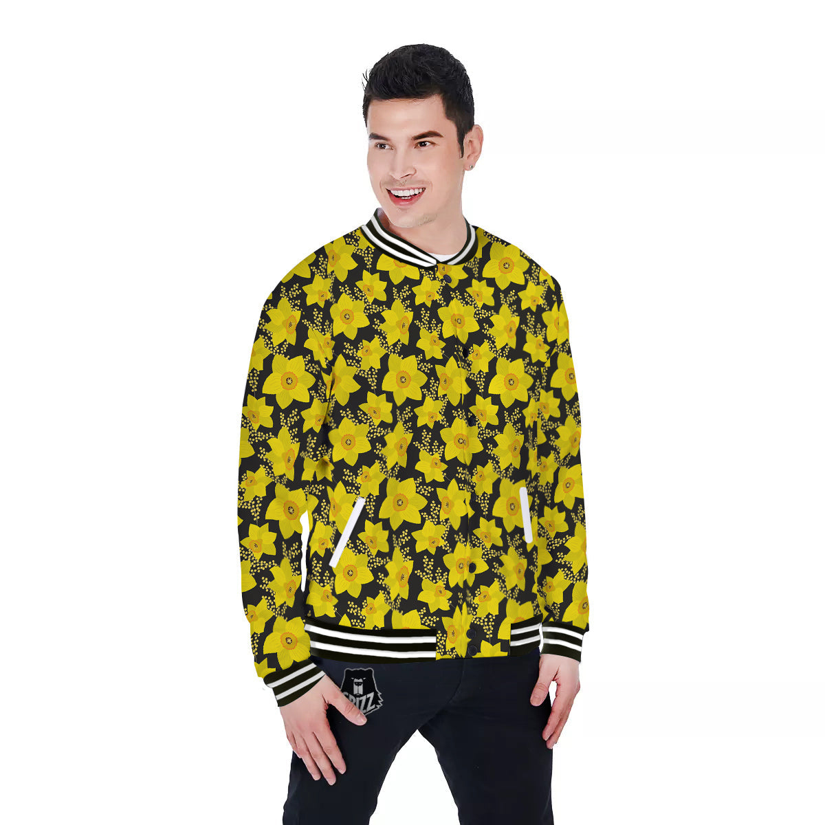 Mimosa And Daffodil Print Pattern Baseball Jacket-grizzshop