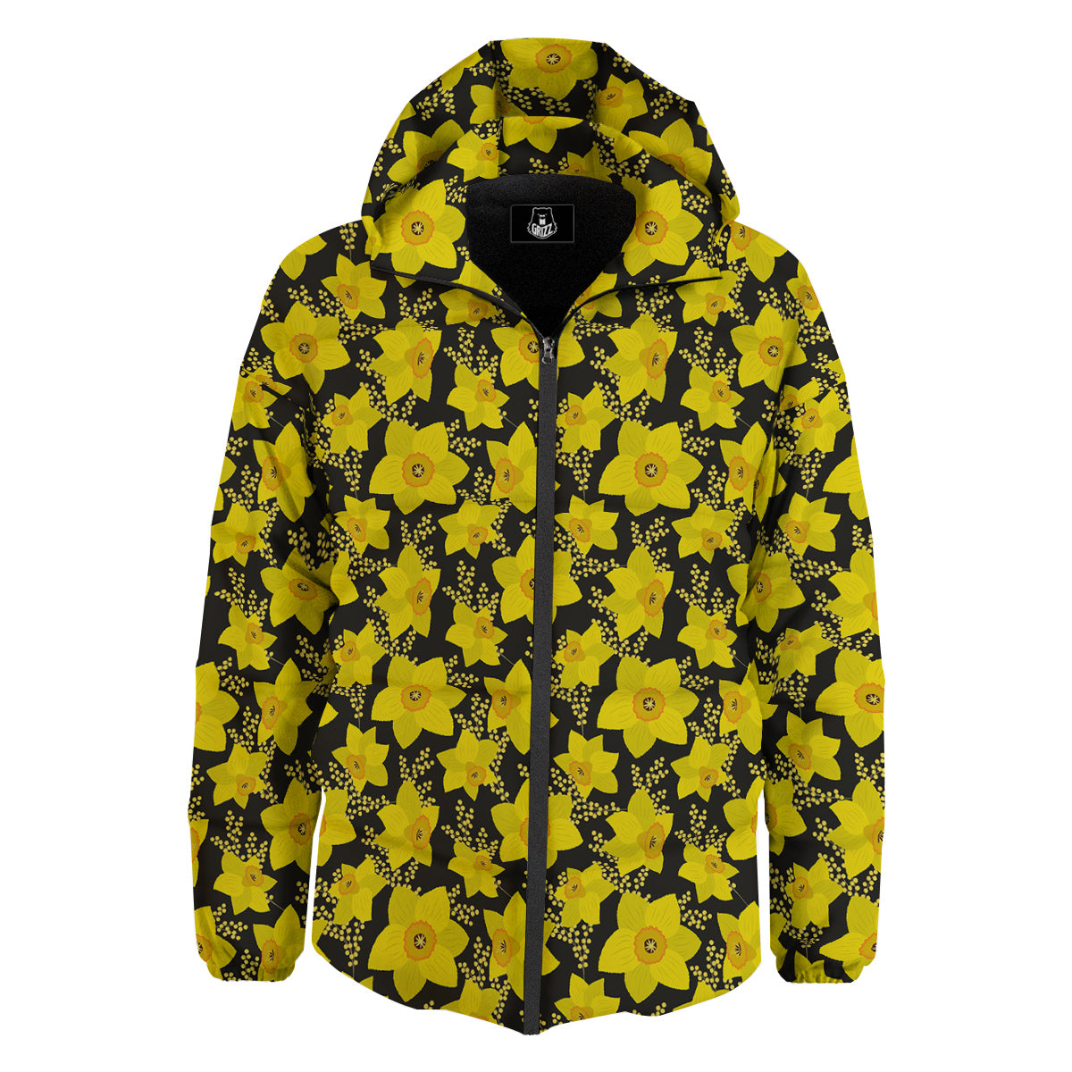 Mimosa And Daffodil Print Pattern Down Jacket-grizzshop
