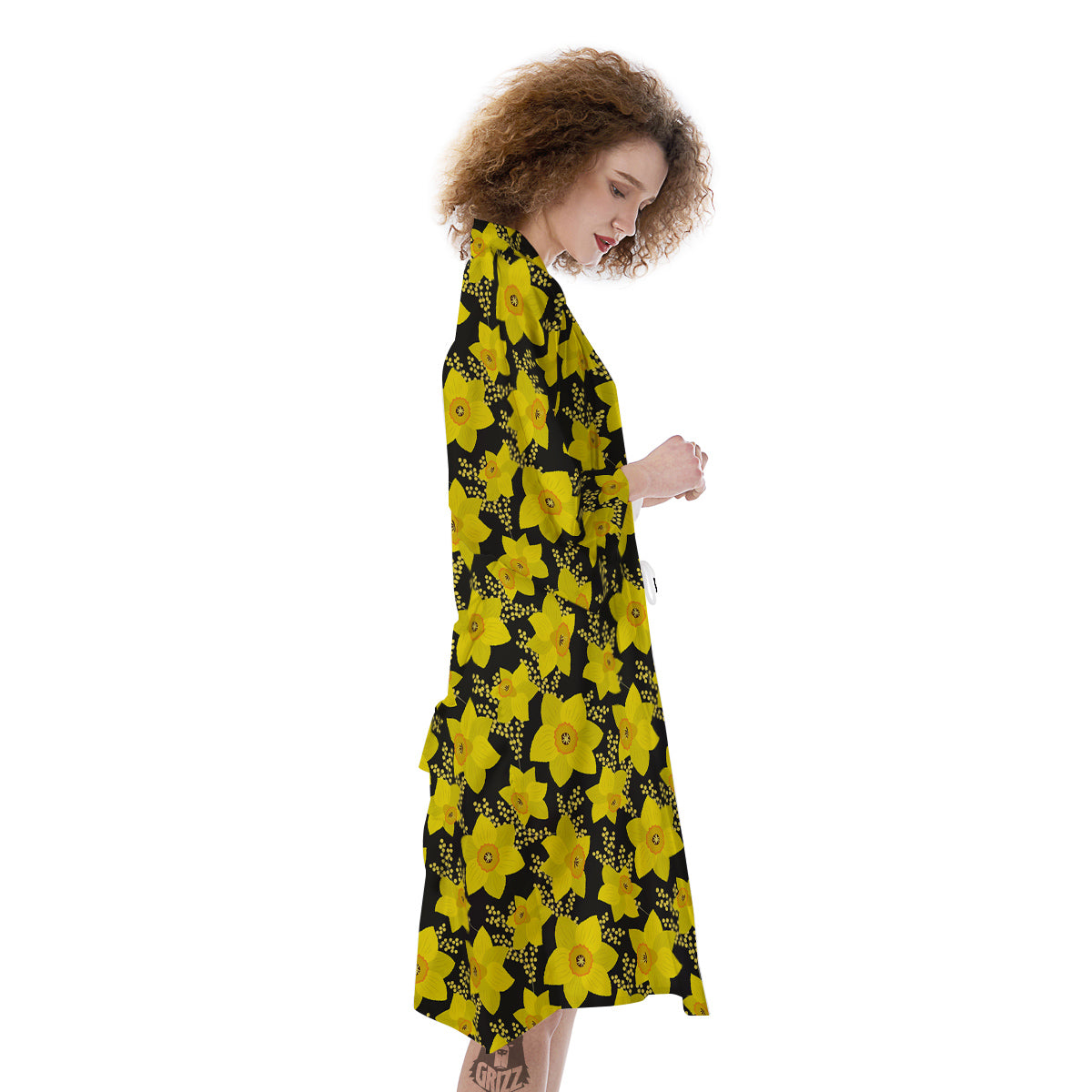 Mimosa And Daffodil Print Pattern Kimono-grizzshop