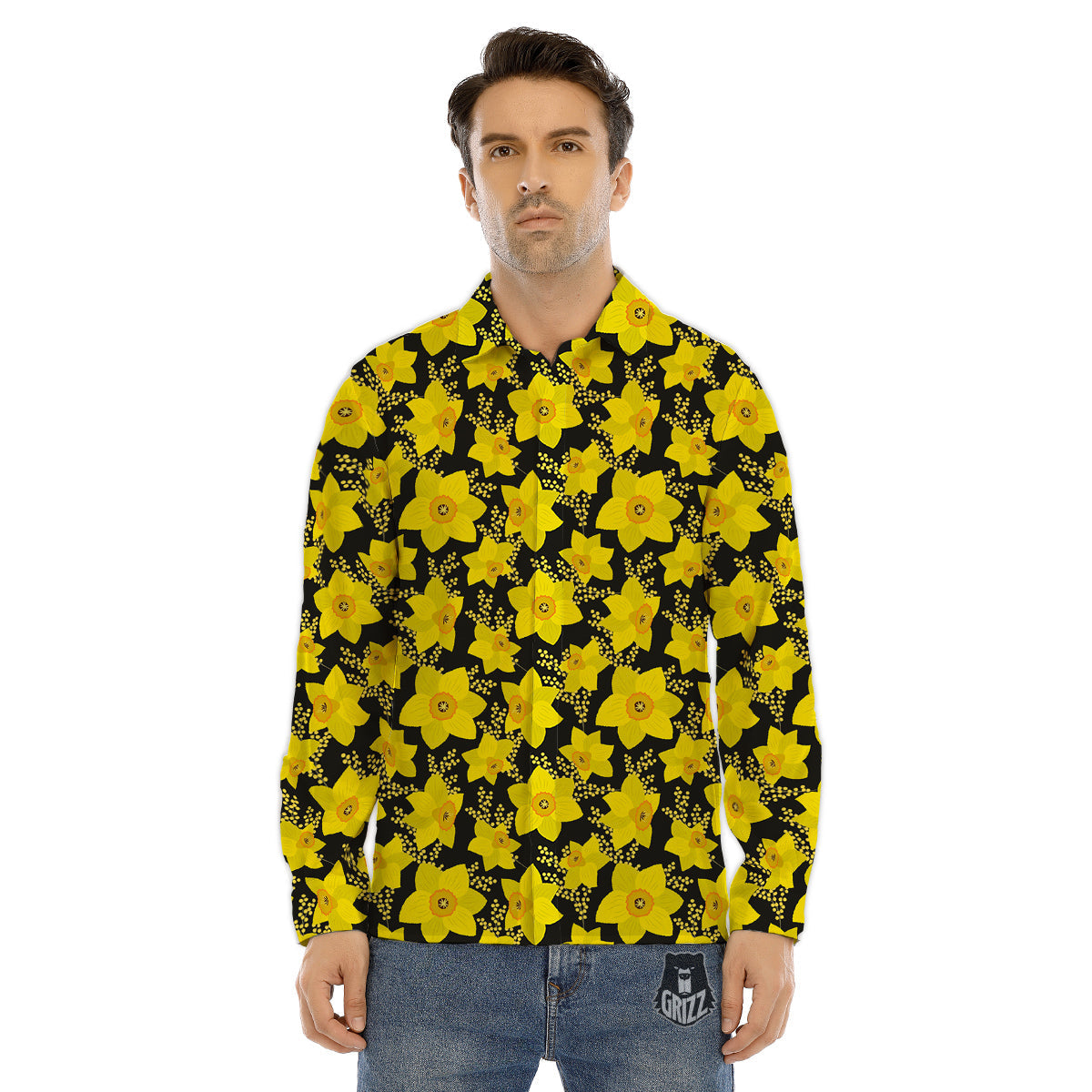 Mimosa And Daffodil Print Pattern Men's Dress Shirts-grizzshop