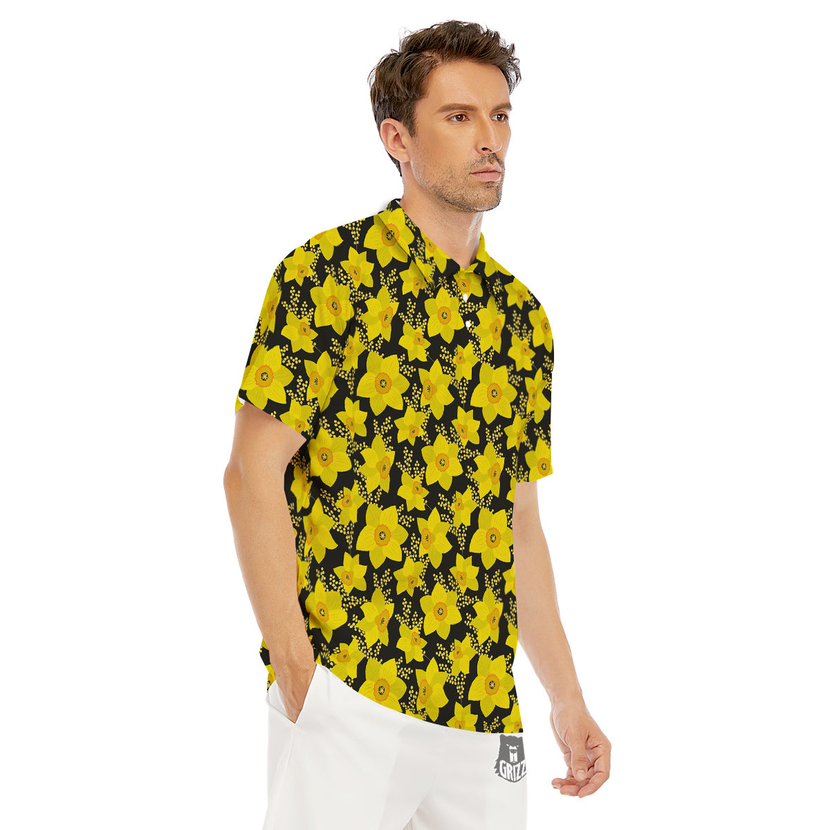 Mimosa And Daffodil Print Pattern Men's Golf Shirts-grizzshop