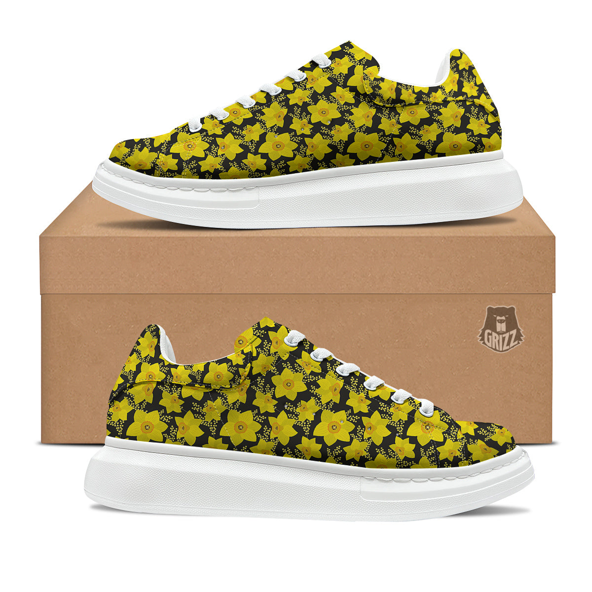 Mimosa And Daffodil Print Pattern Platform Shoes-grizzshop