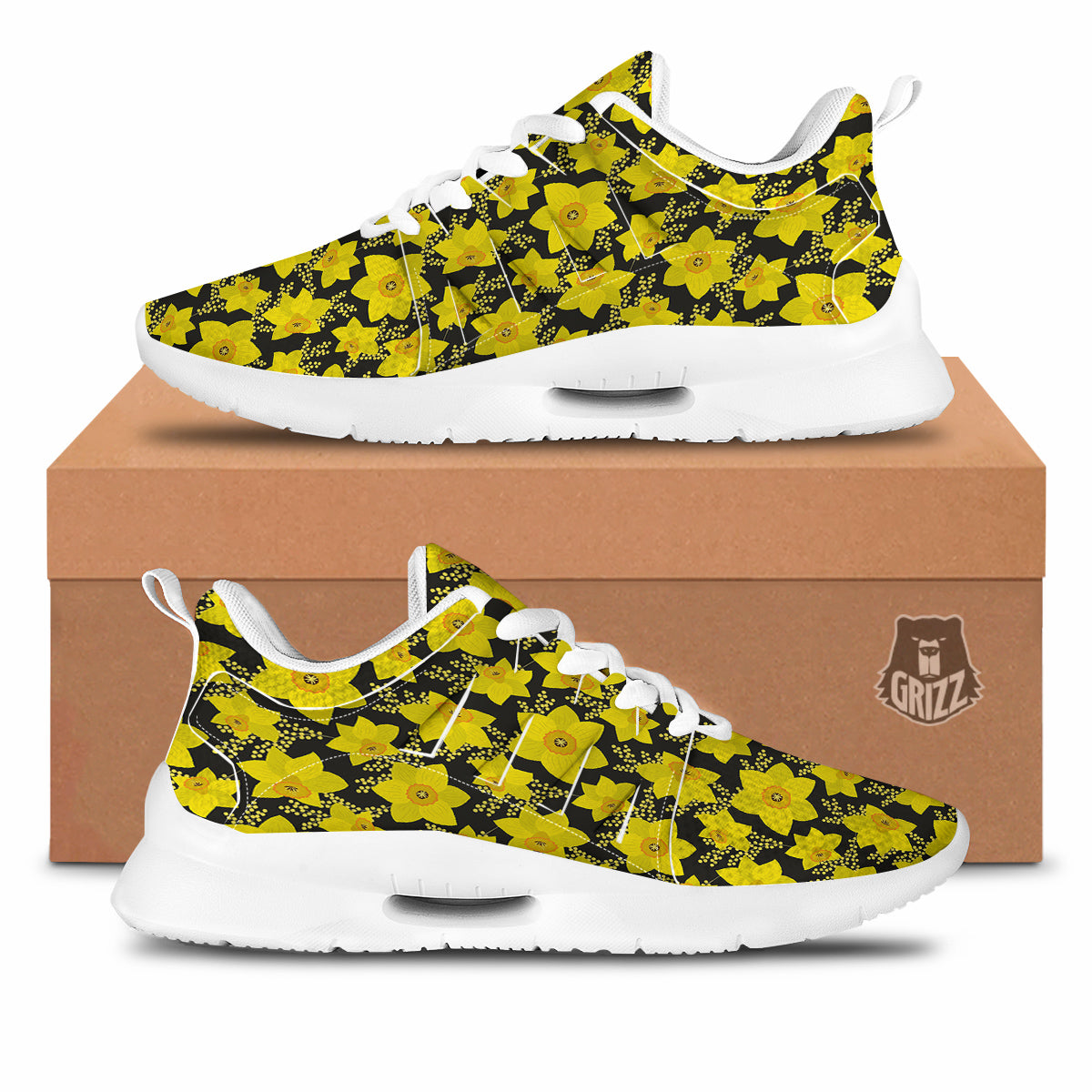 Mimosa And Daffodil Print Pattern Tennis Shoes-grizzshop
