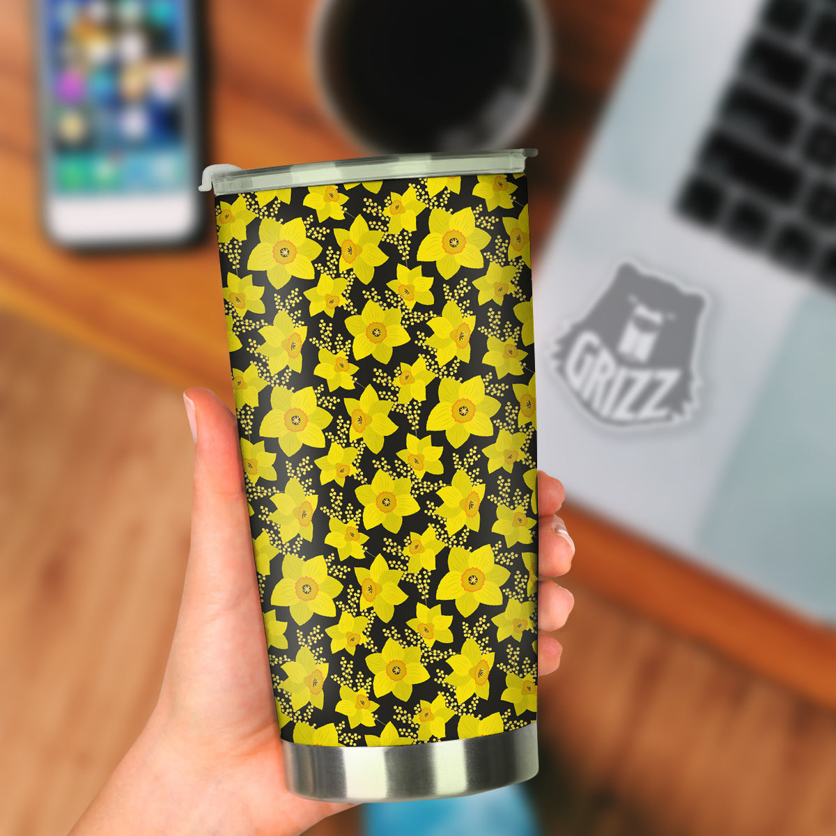 Mimosa And Daffodil Print Pattern Tumbler-grizzshop