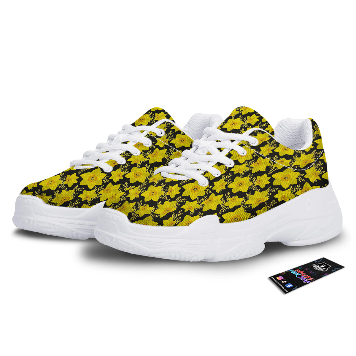 Mimosa And Daffodil Print Pattern White Chunky Shoes-grizzshop
