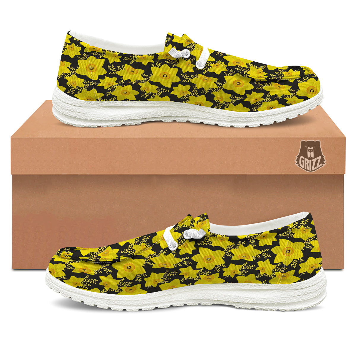 Mimosa And Daffodil Print Pattern White Loafers-grizzshop