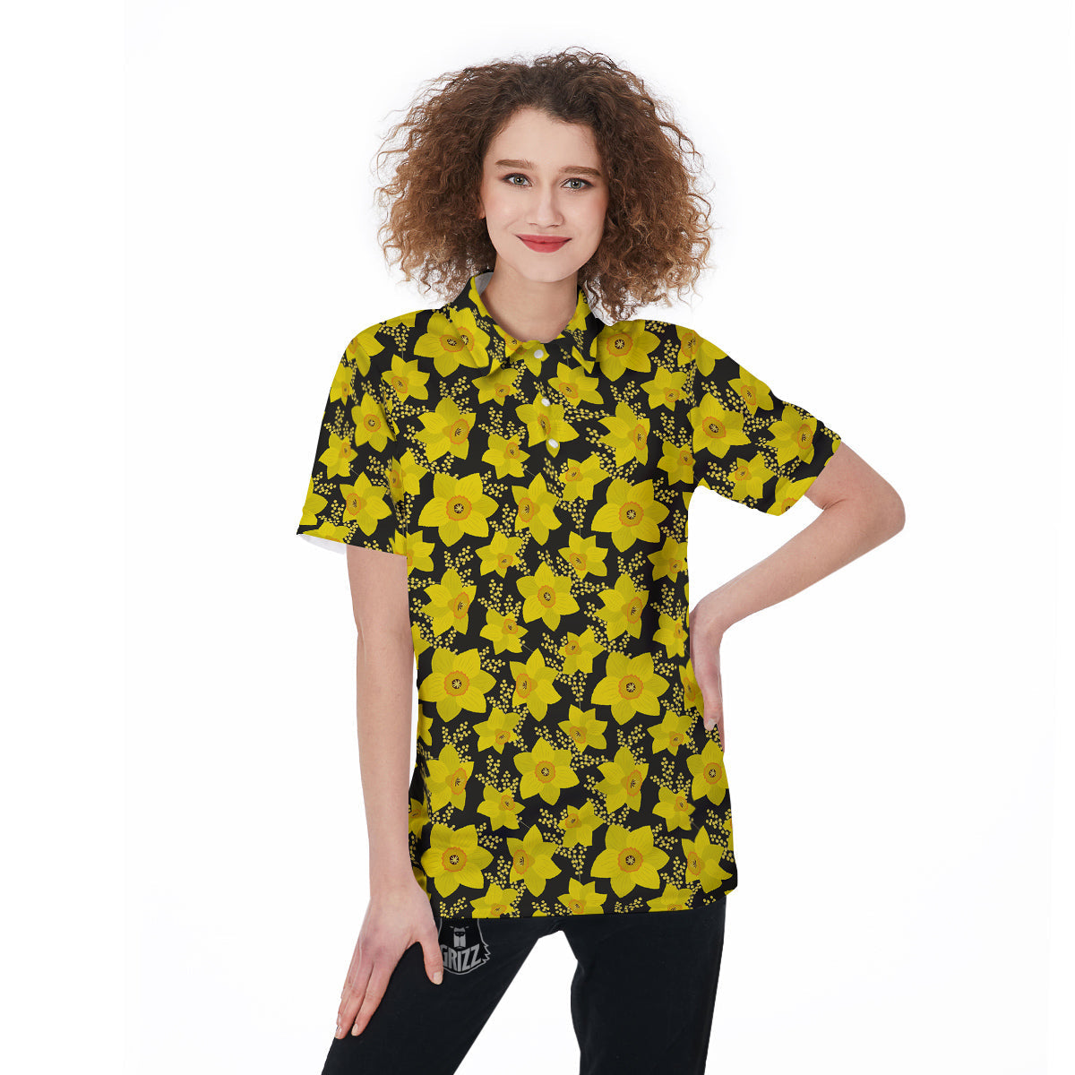 Mimosa And Daffodil Print Pattern Women's Golf Shirts-grizzshop