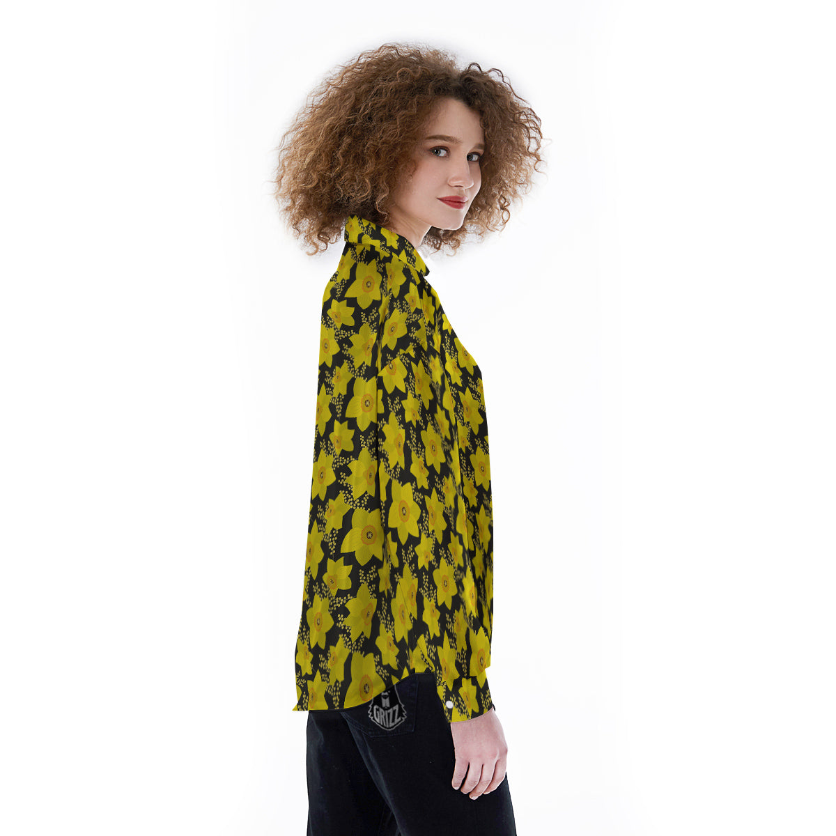 Mimosa And Daffodil Print Pattern Women's Long Sleeve Shirts-grizzshop