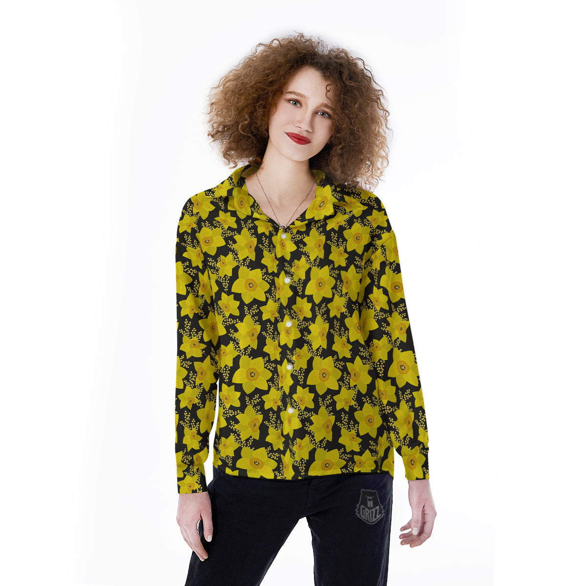 Mimosa And Daffodil Print Pattern Women's Long Sleeve Shirts-grizzshop