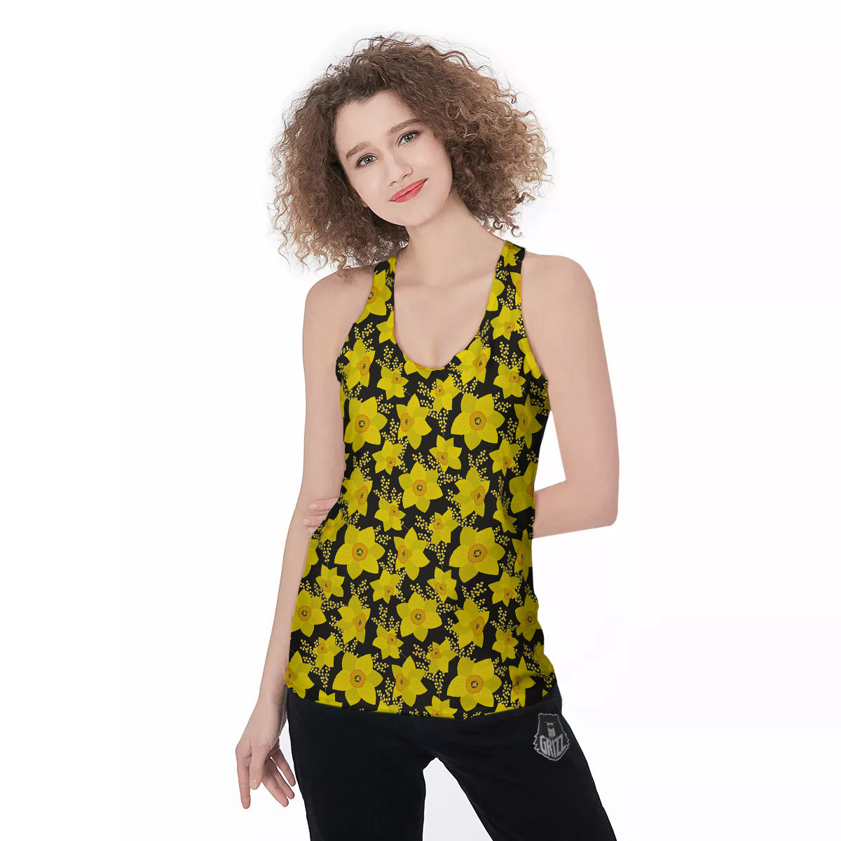 Mimosa And Daffodil Print Pattern Women's Racerback Tank Top-grizzshop