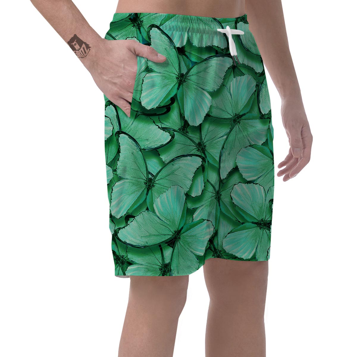 Mint Green Butterfly Print Men's Shorts-grizzshop