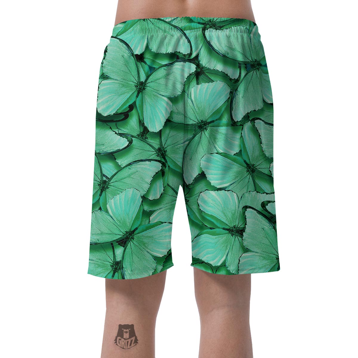 Mint Green Butterfly Print Men's Shorts-grizzshop