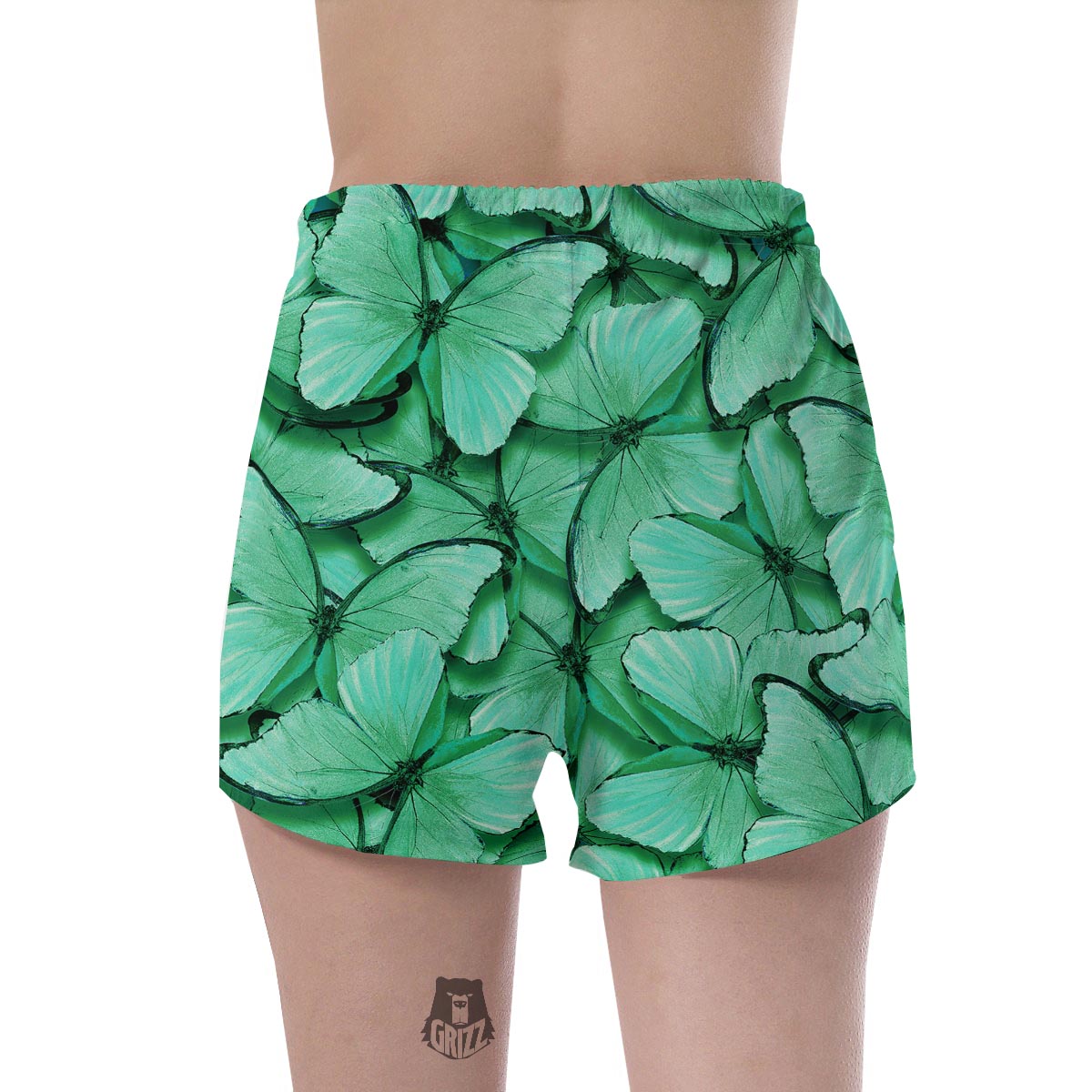 Mint Green Butterfly Print Women's Shorts-grizzshop