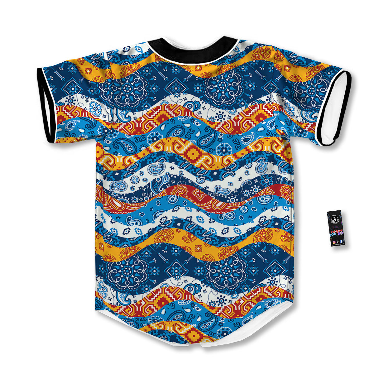 Mix Bandanna Kerchief Print Pattern Baseball Jersey-grizzshop