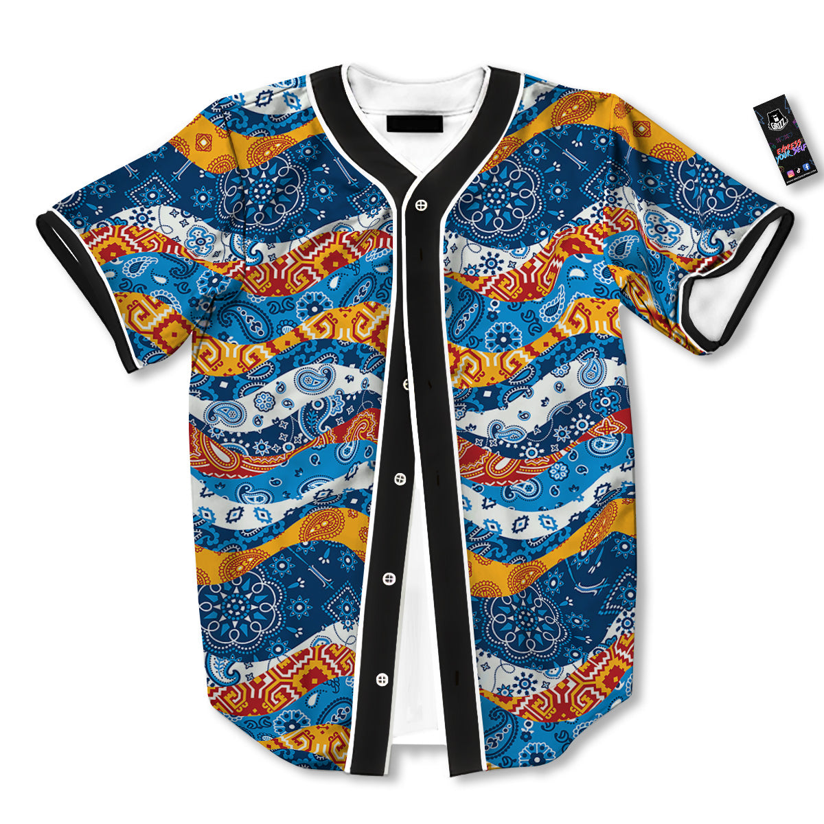 Mix Bandanna Kerchief Print Pattern Baseball Jersey-grizzshop