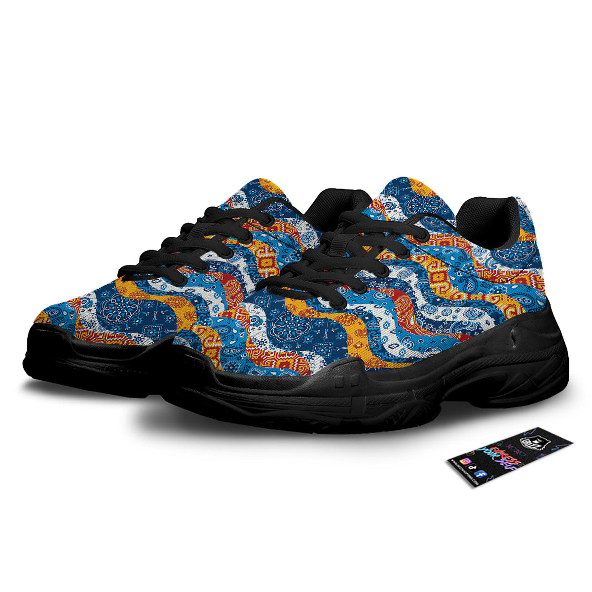 Mix Bandanna Kerchief Print Pattern Black Chunky Shoes-grizzshop