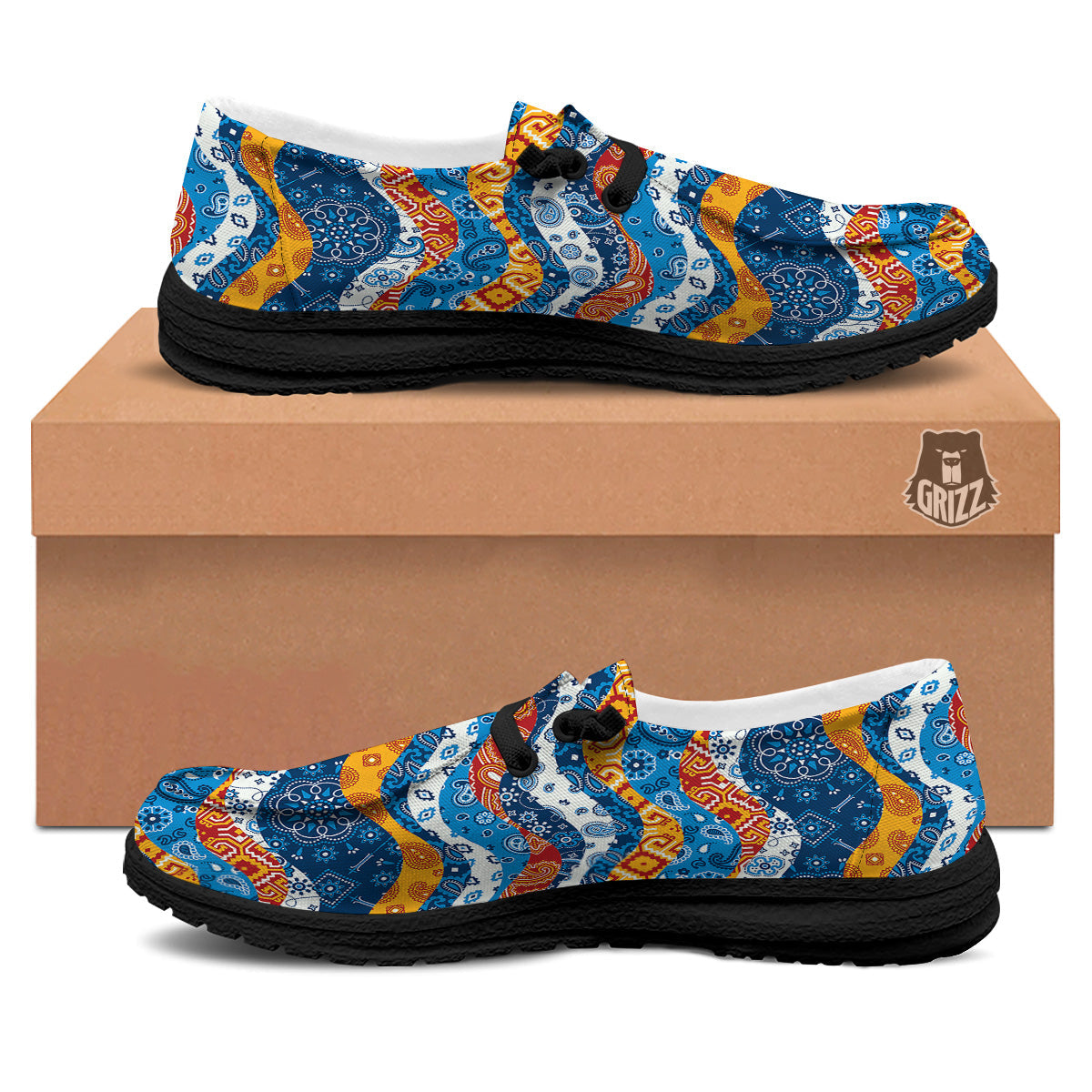 Mix Bandanna Kerchief Print Pattern Black Loafers-grizzshop