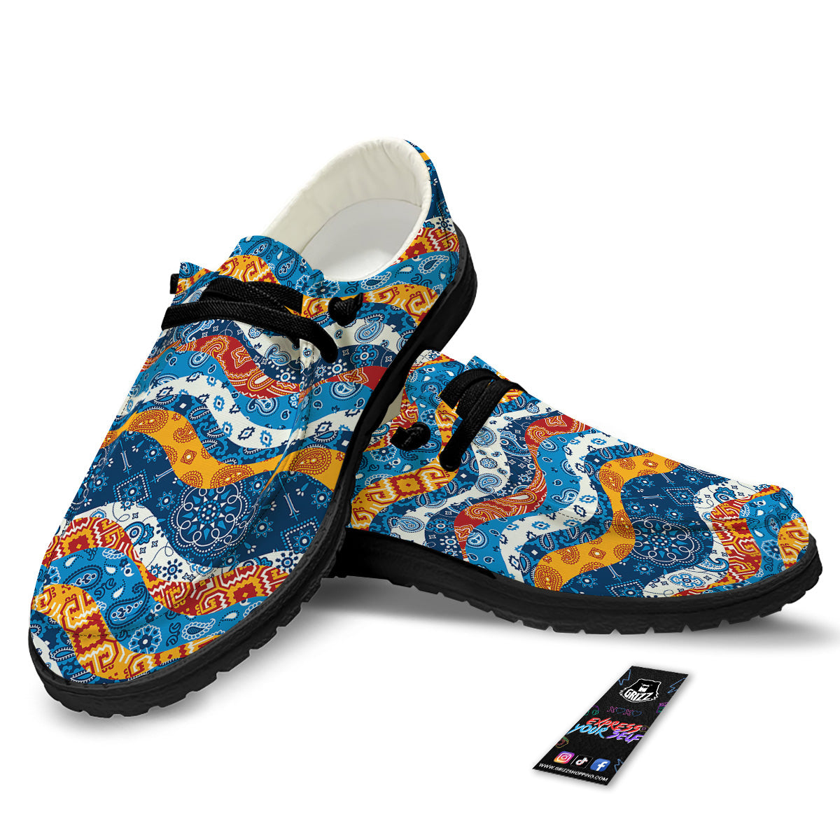 Mix Bandanna Kerchief Print Pattern Black Loafers-grizzshop