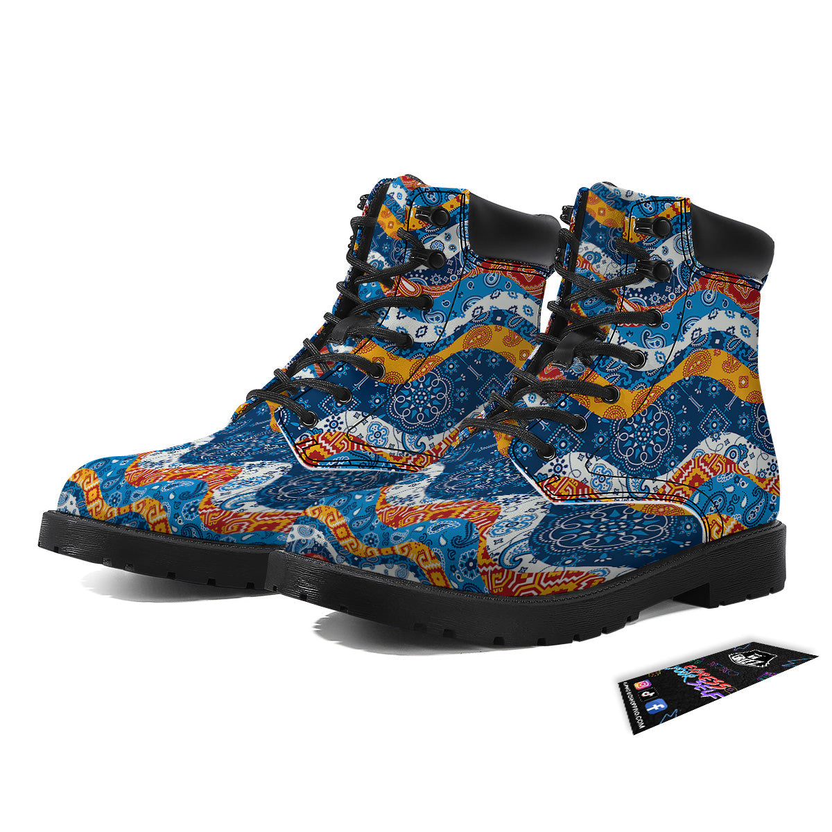 Mix Bandanna Kerchief Print Pattern Boots-grizzshop