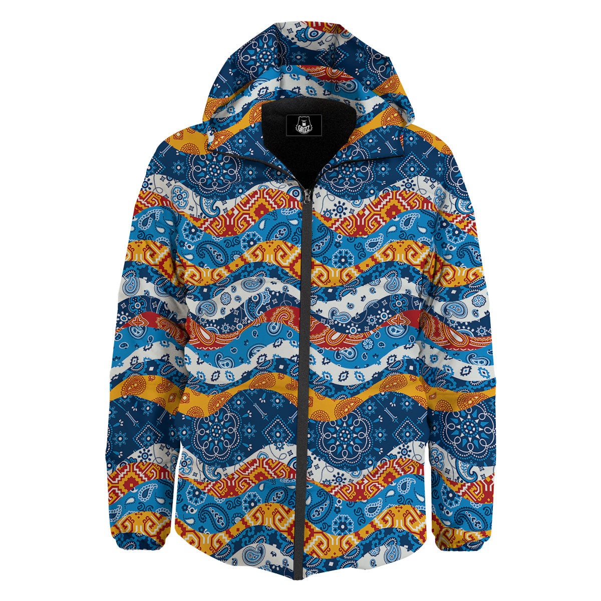 Mix Bandanna Kerchief Print Pattern Down Jacket-grizzshop