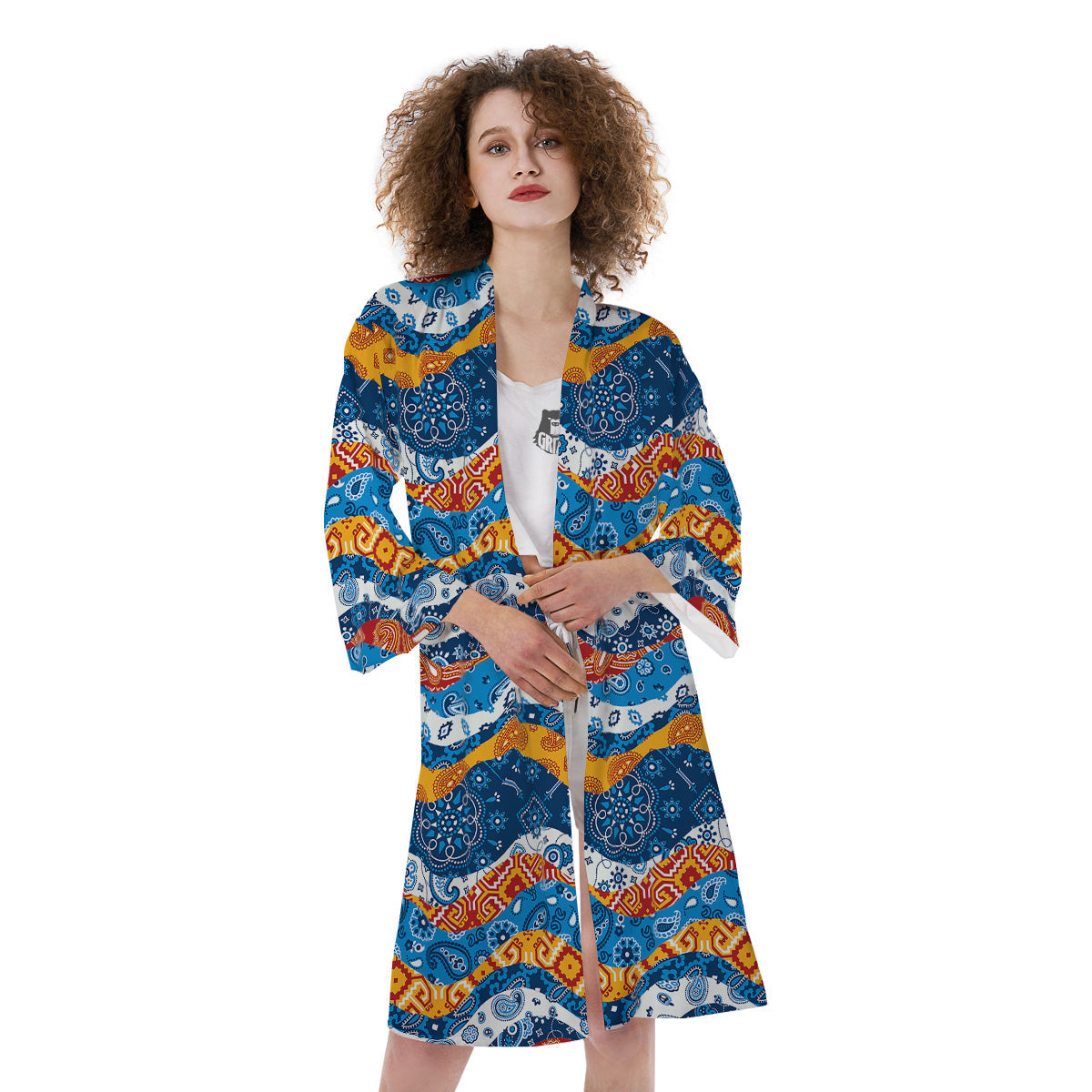 Mix Bandanna Kerchief Print Pattern Kimono-grizzshop