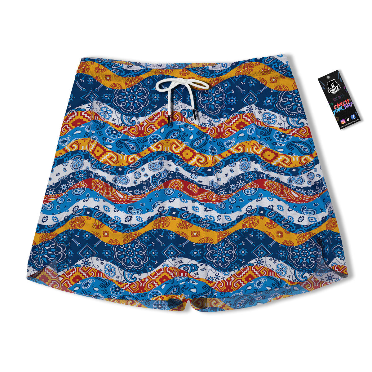 Mix Bandanna Kerchief Print Pattern Men's Running Shorts-grizzshop