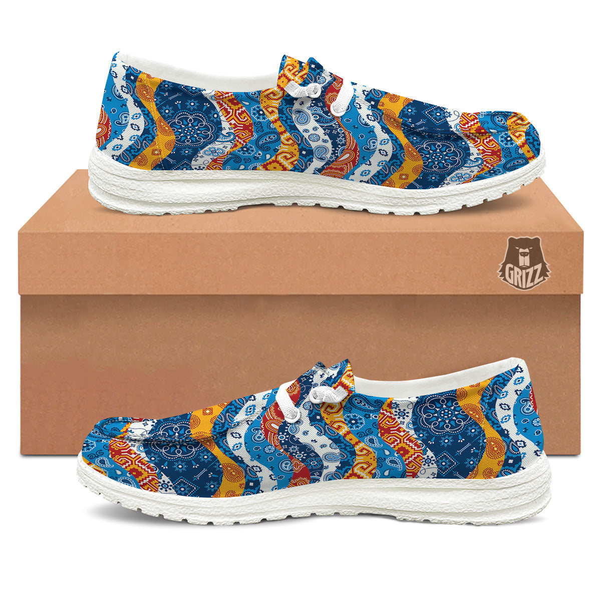 Mix Bandanna Kerchief Print Pattern White Loafers-grizzshop