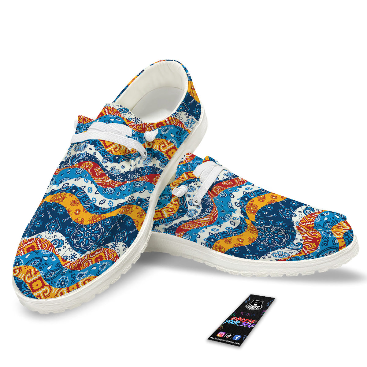 Mix Bandanna Kerchief Print Pattern White Loafers-grizzshop