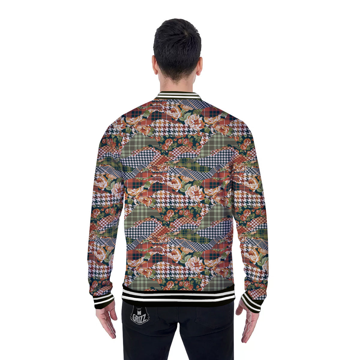 Mix Houndstooth Tartan Print Pattern Baseball Jacket-grizzshop