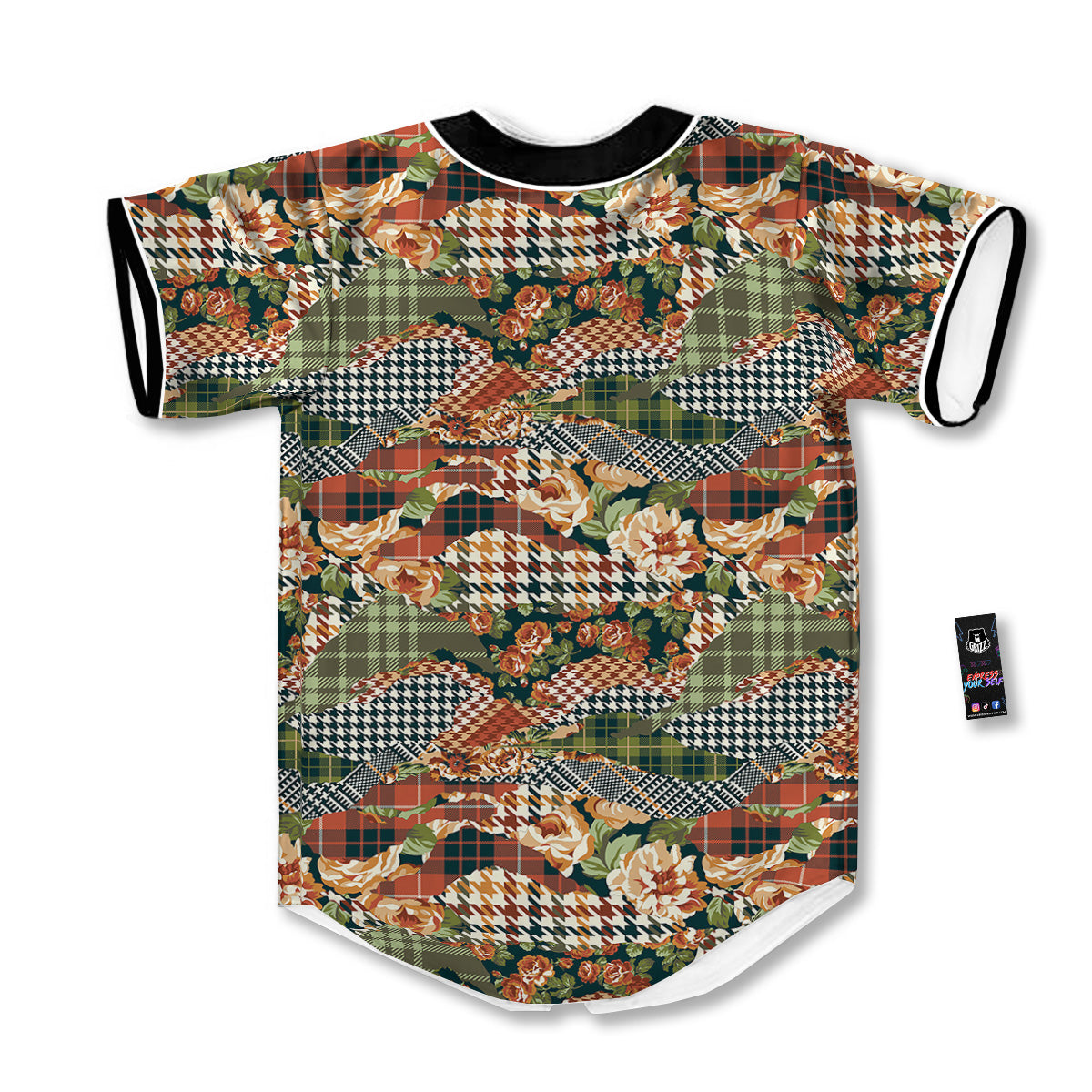 Mix Houndstooth Tartan Print Pattern Baseball Jersey-grizzshop