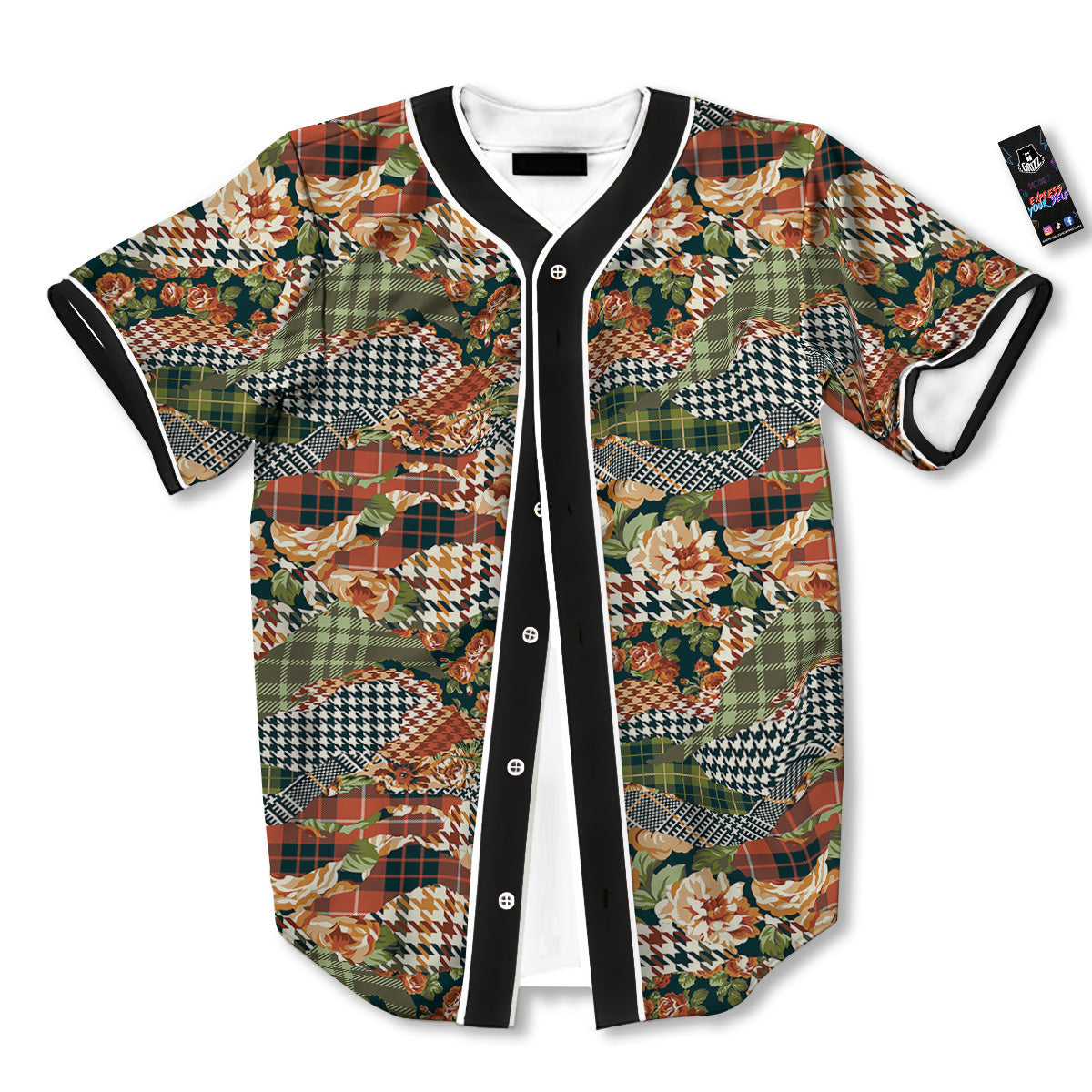 Mix Houndstooth Tartan Print Pattern Baseball Jersey-grizzshop