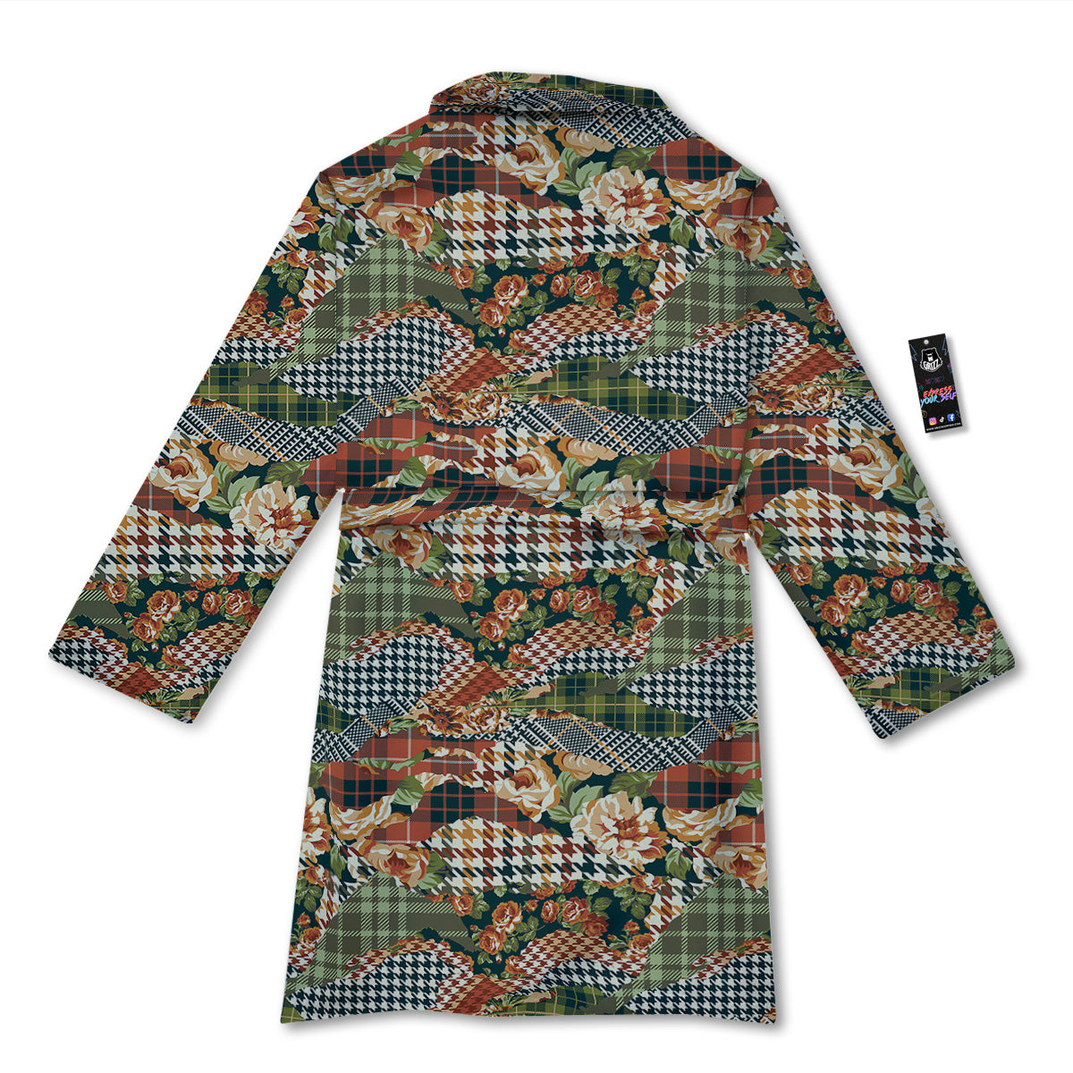 Mix Houndstooth Tartan Print Pattern Bathrobe-grizzshop