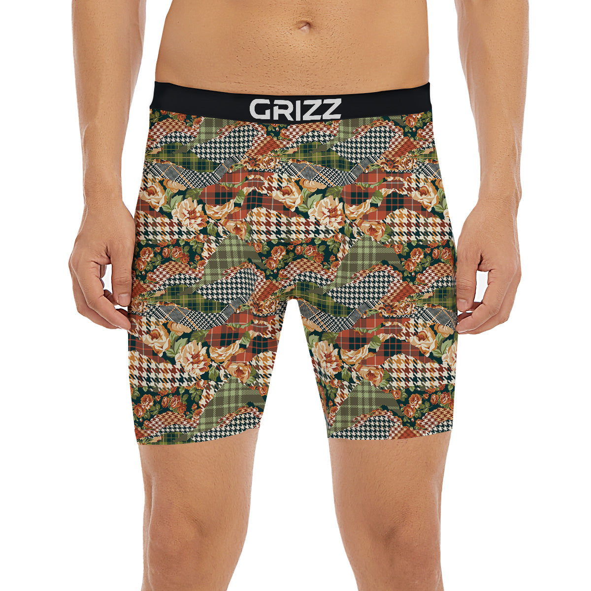 Mix Houndstooth Tartan Print Pattern Boxer Briefs-grizzshop
