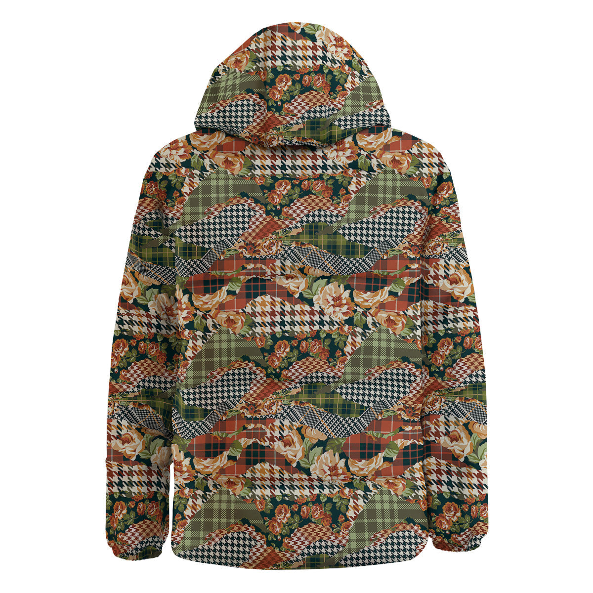 Mix Houndstooth Tartan Print Pattern Down Jacket-grizzshop
