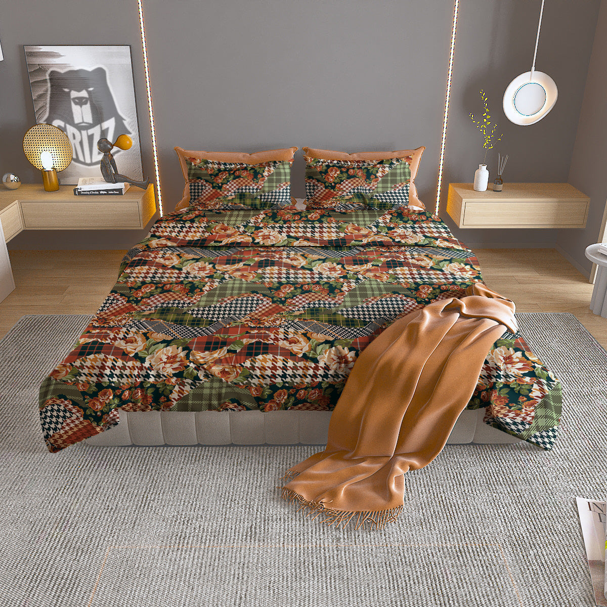 Mix Houndstooth Tartan Print Pattern Duvet Cover Bedding Set