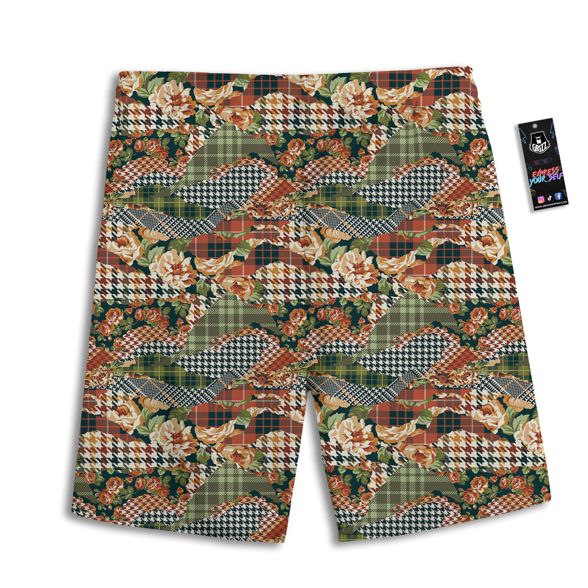 Mix Houndstooth Tartan Print Pattern Men's Athletic Shorts