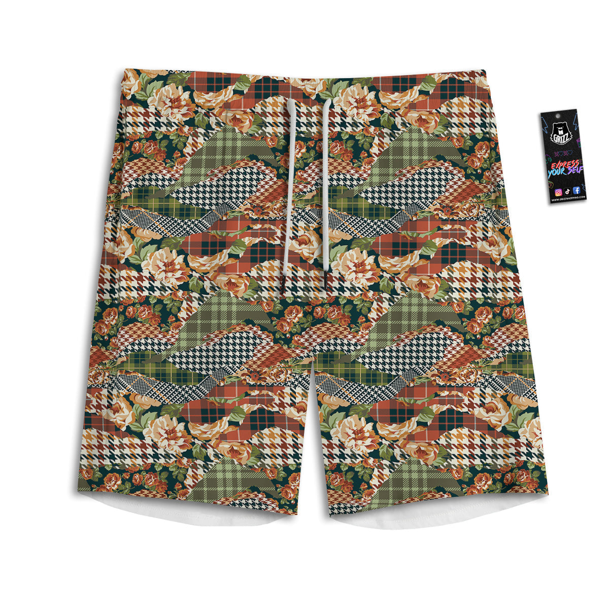 Mix Houndstooth Tartan Print Pattern Men's Athletic Shorts