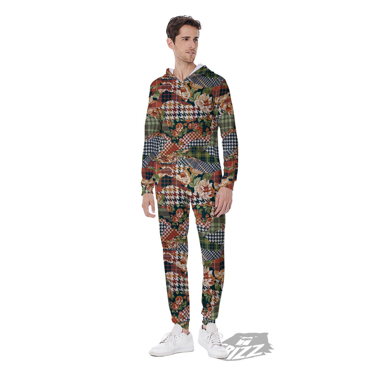 Mix Houndstooth Tartan Print Pattern Men's Jumpsuit-grizzshop