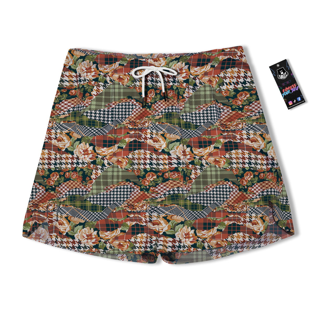 Mix Houndstooth Tartan Print Pattern Men's Running Shorts-grizzshop