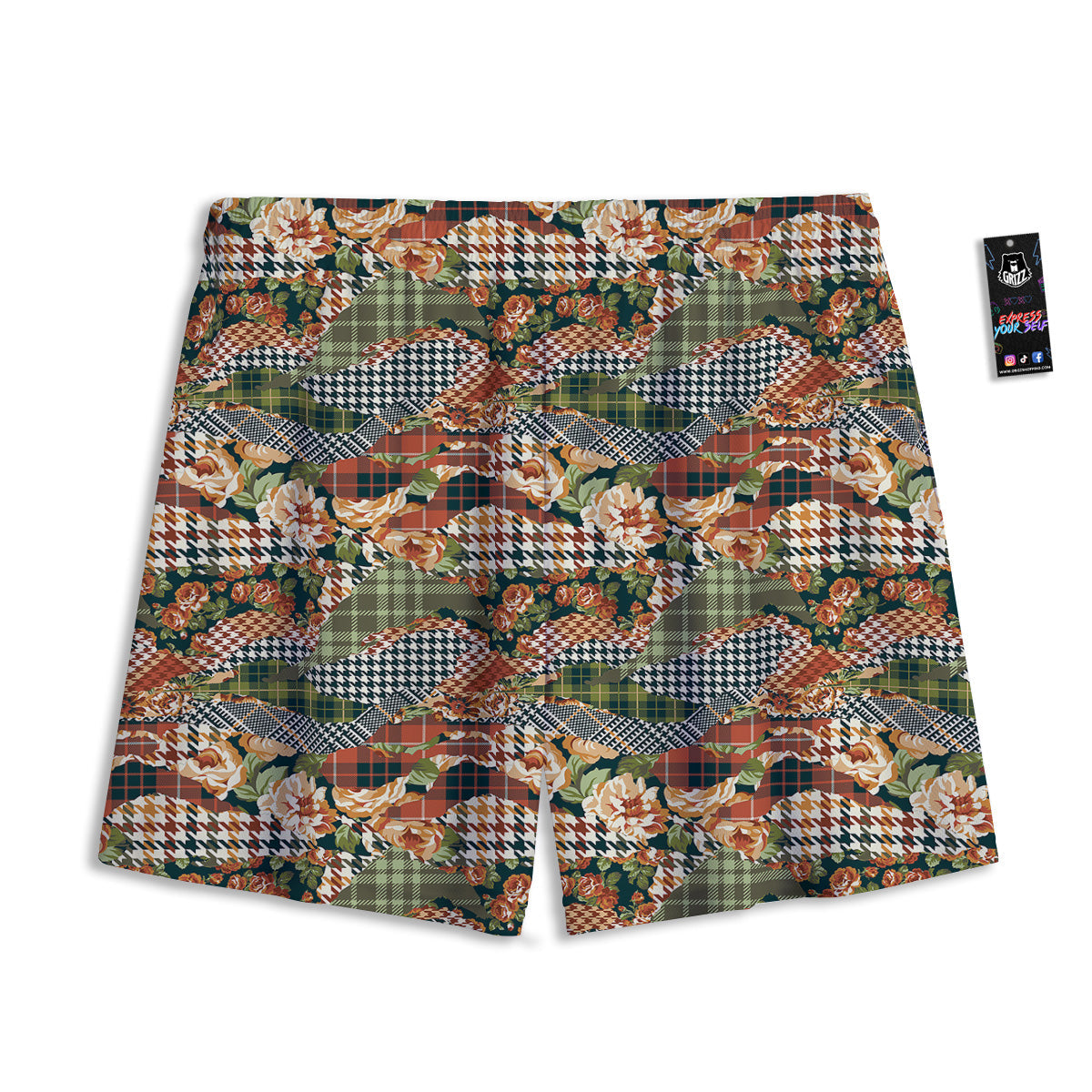 Orange Green And White Argyle Print Mesh Shorts